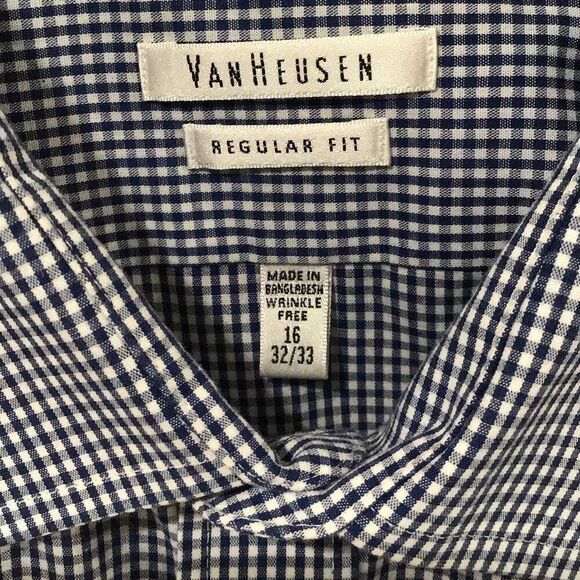 Men’s Shirt, Van Heusen Mens Shirt, Size 16 32/33, blue and white check, long sl - Picture 4 of 5
